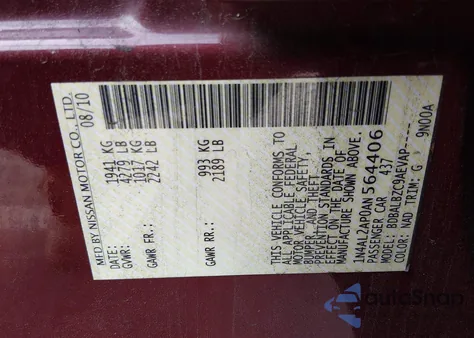 2010 Nissan Altima 2.5 S from USA, damaged, VIN 1N4AL2AP0AN564406